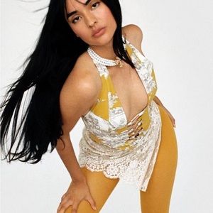 MIAOU Lace Up Corset Top - Citron